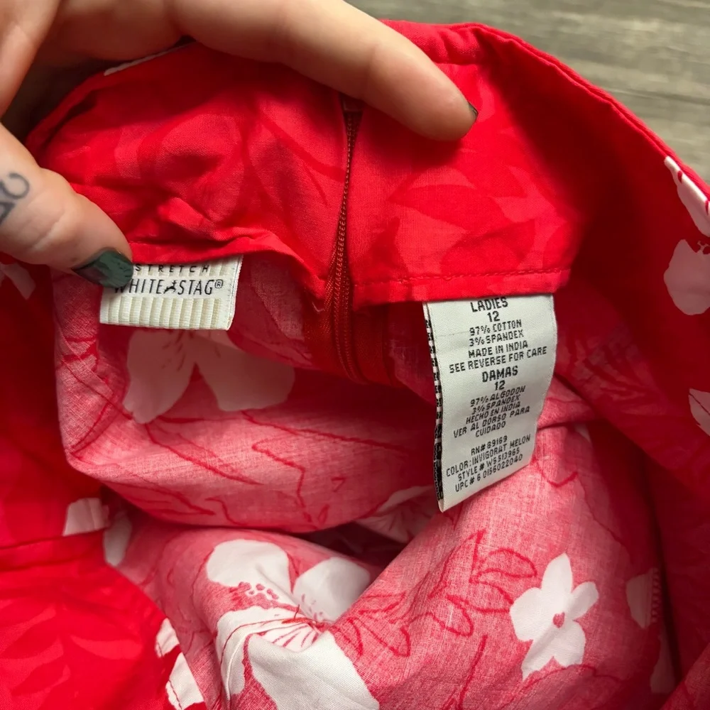 Y2K Vintage Hawaiian Hibiscus Cotton Wrap Mini Skort Skirt Red/White 12